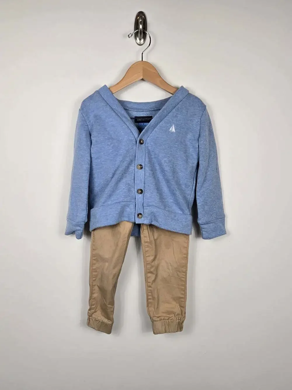 Andy & Evan Boys Blue Nautical Cardigan & Khaki Jogger Pants Set Size 3
